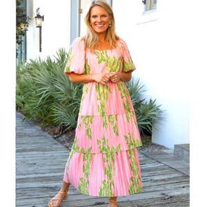 NWT Grace + Emma The Nina Floral Pink Puff Sleeve Midi Dress - S